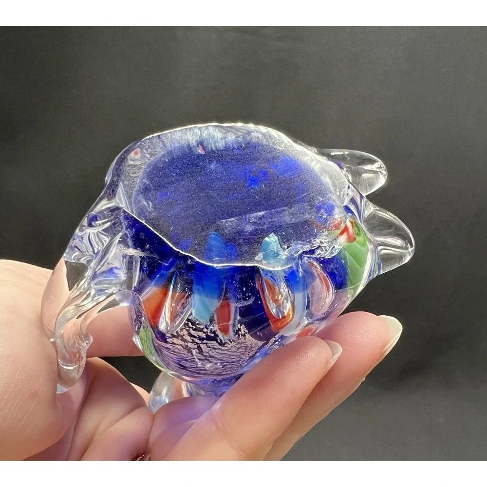 MURANO GLASS CAT FIGURINE OR PAPERWEIGHT Silver Argento Blue Millefiori 4.5